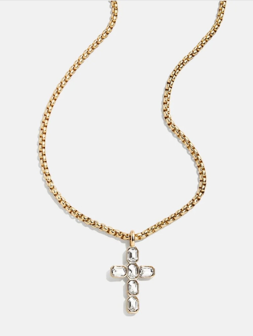 Gold-Tone Cross Pendant Necklace with Clear Stones